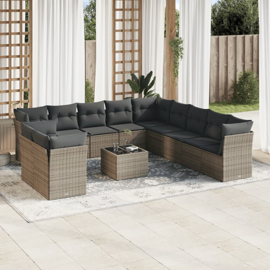 vidaXL 12-delige Loungeset met kussens poly rattan grijs vidaXL 12-delige Loungeset met kussens poly rattan grijs afbeelding 1