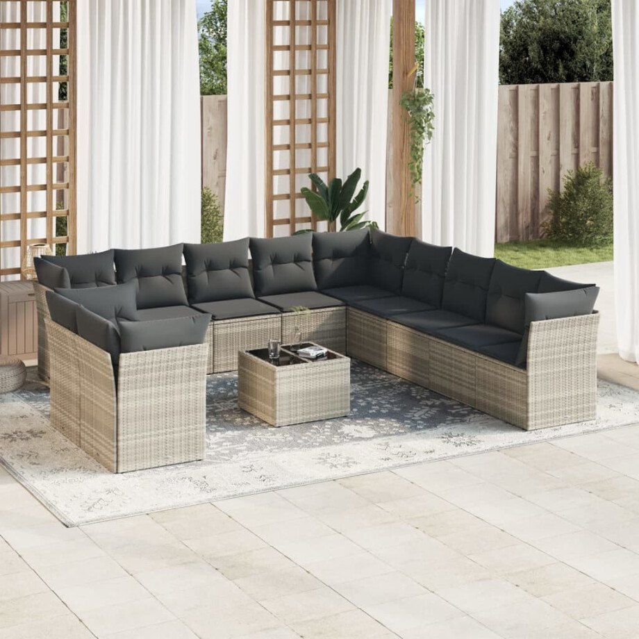 vidaXL 12-delige Loungeset met kussens poly rattan lichtgrijs vidaXL 12-delige Loungeset met kussens poly rattan lichtgrijs afbeelding 1