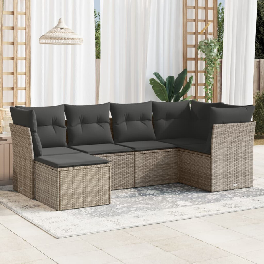 vidaXL 6-delige Loungeset met kussens poly rattan grijs vidaXL 6-delige Loungeset met kussens poly rattan grijs afbeelding 1