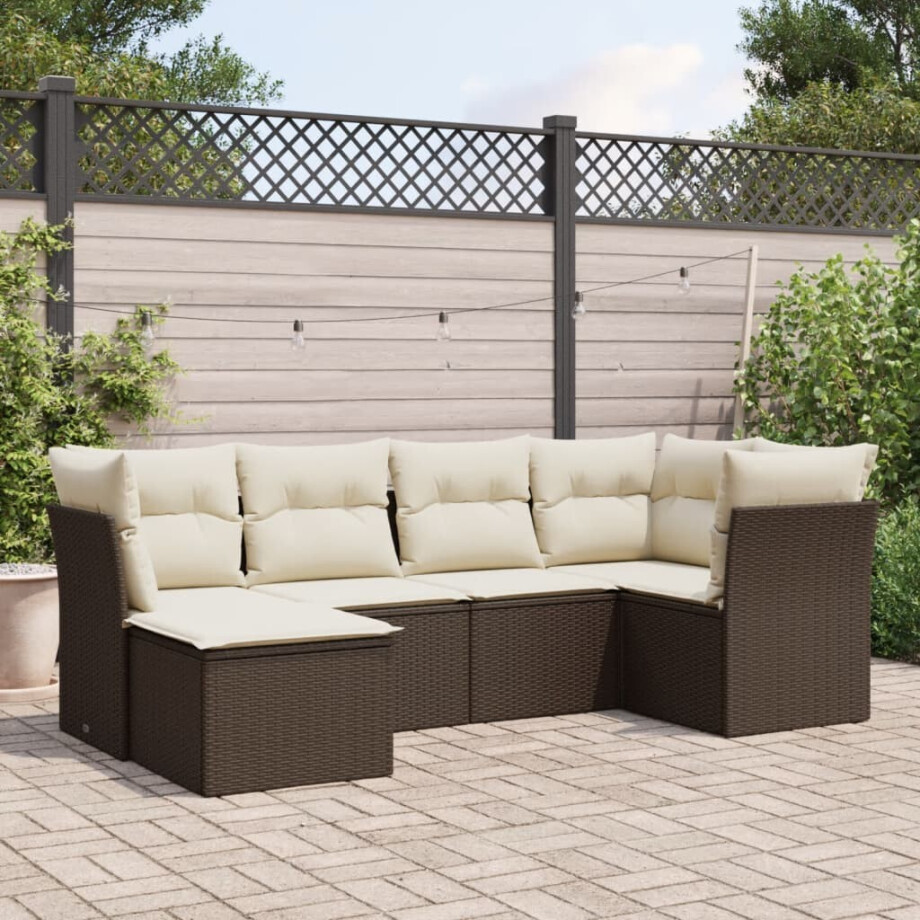 vidaXL 6-delige Loungeset met kussens poly rattan bruin afbeelding 1