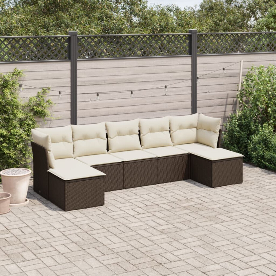 vidaXL 7-delige Loungeset met kussens poly rattan bruin vidaXL 7-delige Loungeset met kussens poly rattan bruin afbeelding 1