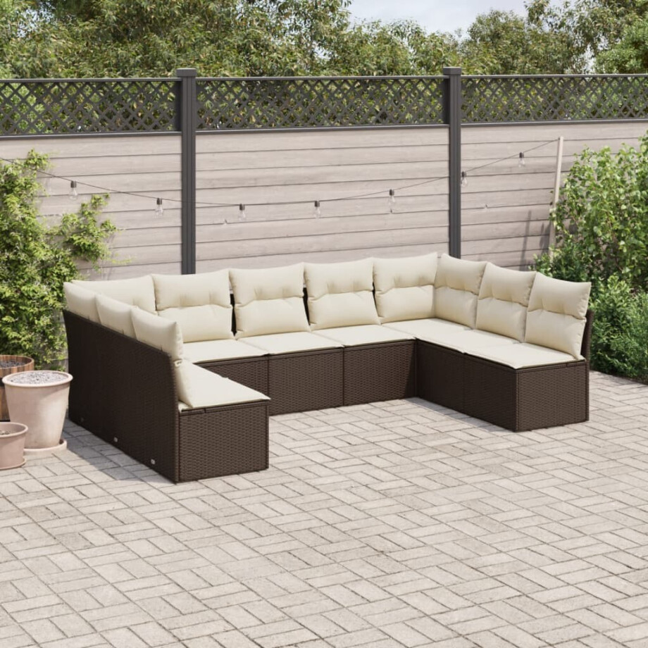 vidaXL 9-delige Loungeset met kussens poly rattan bruin afbeelding 1