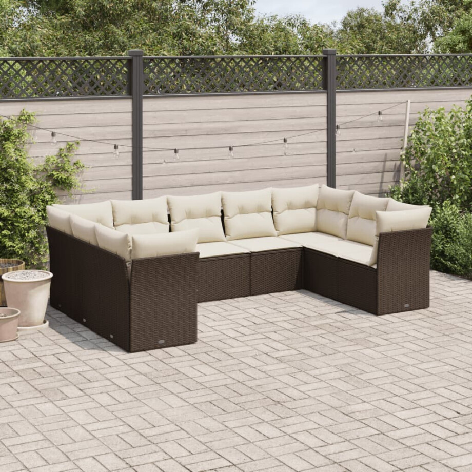 vidaXL 9-delige Loungeset met kussens poly rattan bruin afbeelding 1