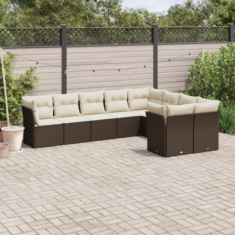 vidaXL 9-delige Loungeset met kussens poly rattan bruin afbeelding 1