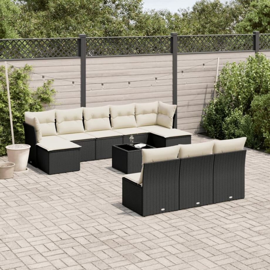 vidaXL 11-delige Loungeset met kussens poly rattan zwart afbeelding 1