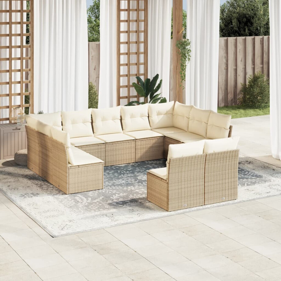 vidaXL 11-delige Tuinset met kussens poly rattan beige vidaXL 11-delige Tuinset met kussens poly rattan beige afbeelding 1