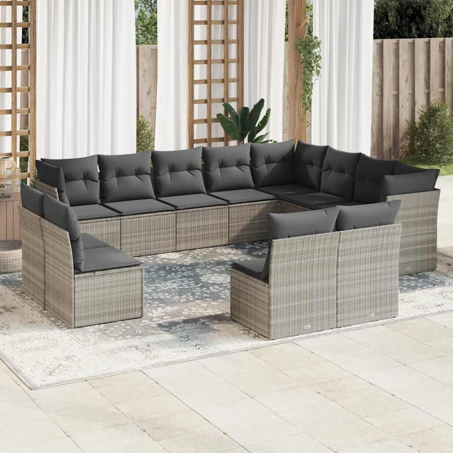 vidaXL 12-delige Loungeset met kussens poly rattan lichtgrijs afbeelding 1