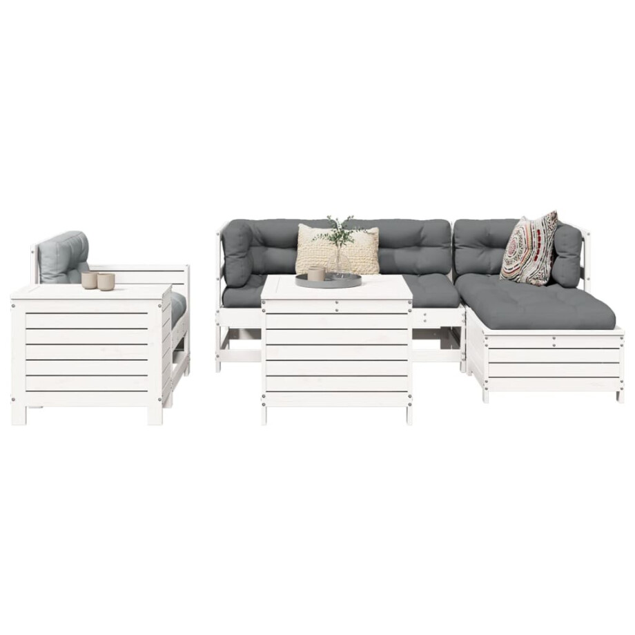 vidaXL 7-delige Loungeset massief grenenhout wit vidaXL 7-delige Loungeset massief grenenhout wit afbeelding 1