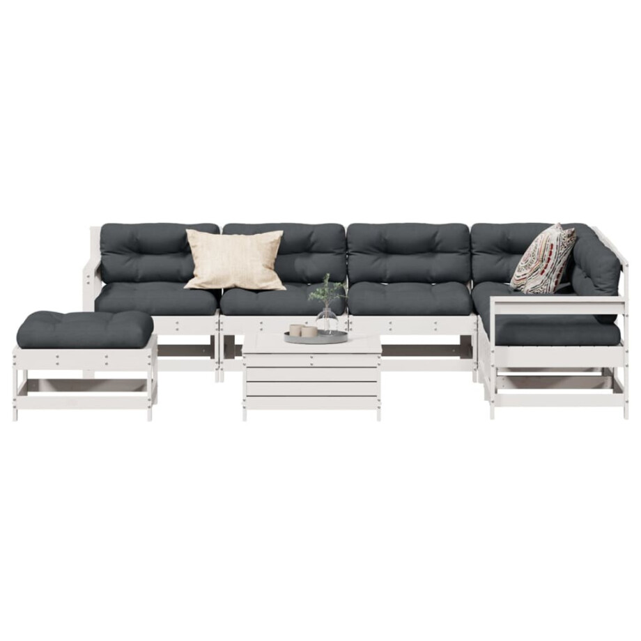 vidaXL 8-delige Loungeset met kussens massief grenenhout wit vidaXL 8-delige Loungeset met kussens massief grenenhout wit afbeelding 1