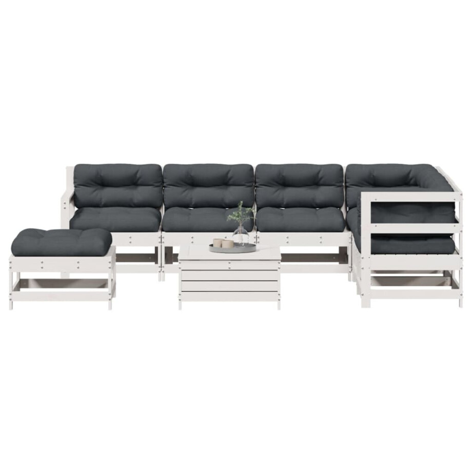 vidaXL 8-delige Loungeset met kussens massief grenenhout wit afbeelding 1