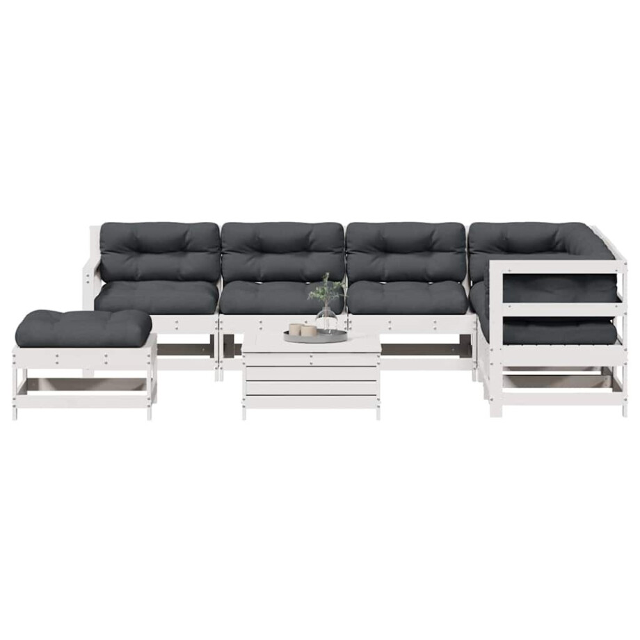 vidaXL 8-delige Loungeset met kussens massief grenenhout wit vidaXL 8-delige Loungeset met kussens massief grenenhout wit afbeelding 1