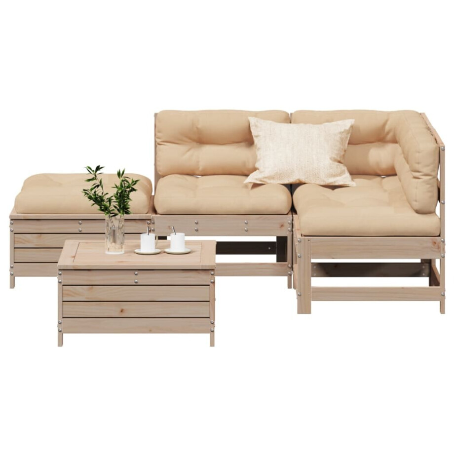 vidaXL 5-delige Loungeset met kussens massief grenenhout afbeelding 1