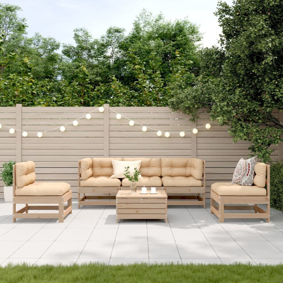 vidaXL 6-delige Loungeset met kussens massief grenenhout afbeelding 1