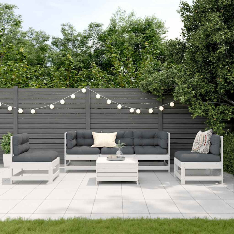 vidaXL 6-delige Loungeset met kussens massief grenenhout wit vidaXL 6-delige Loungeset met kussens massief grenenhout wit afbeelding 1
