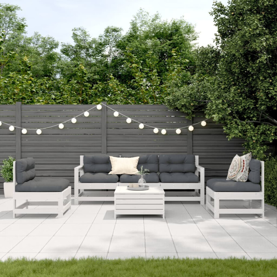 vidaXL 6-delige Loungeset met kussens massief grenenhout wit vidaXL 6-delige Loungeset met kussens massief grenenhout wit afbeelding 1