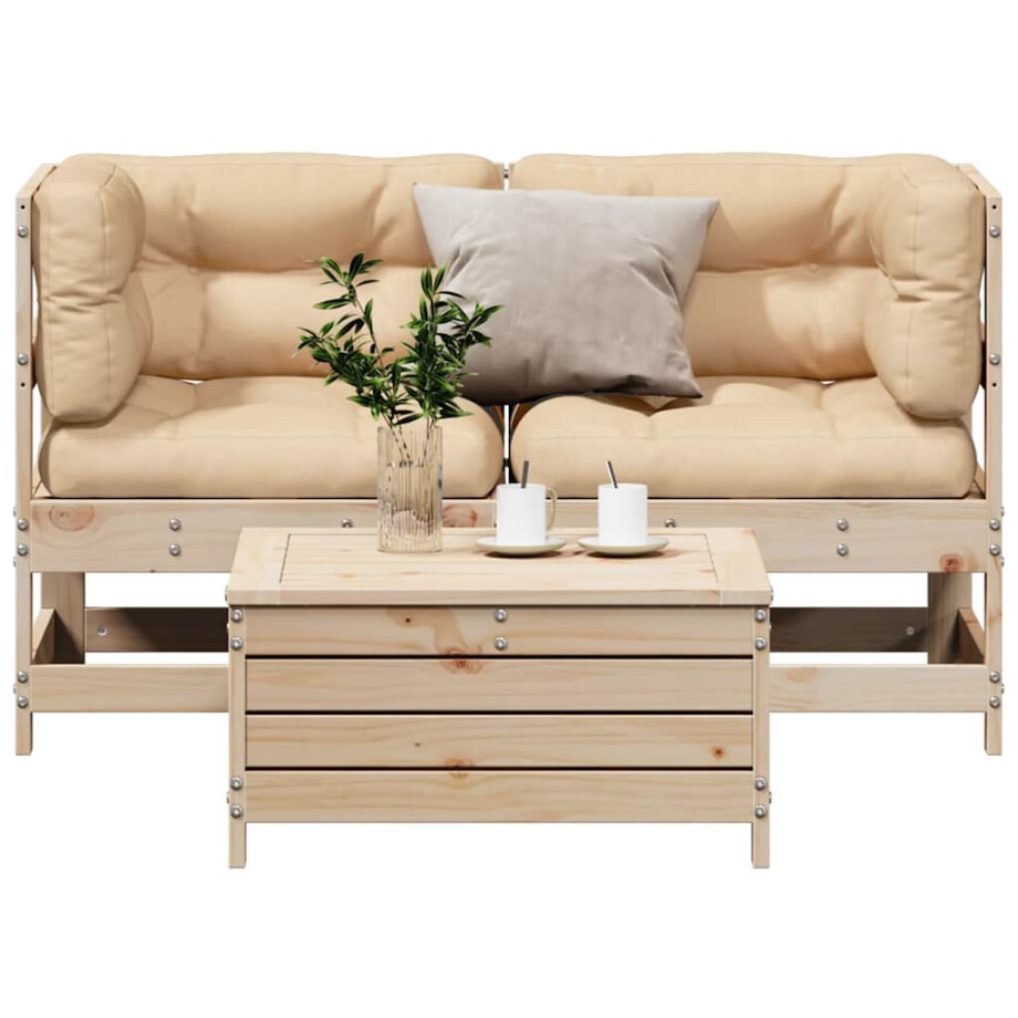 vidaXL 3-delige Loungeset met kussens massief grenenhout afbeelding 1
