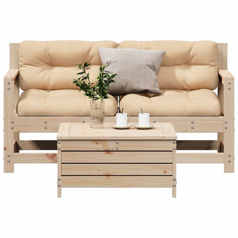 vidaXL 3-delige Loungeset met kussens massief grenenhout afbeelding 1