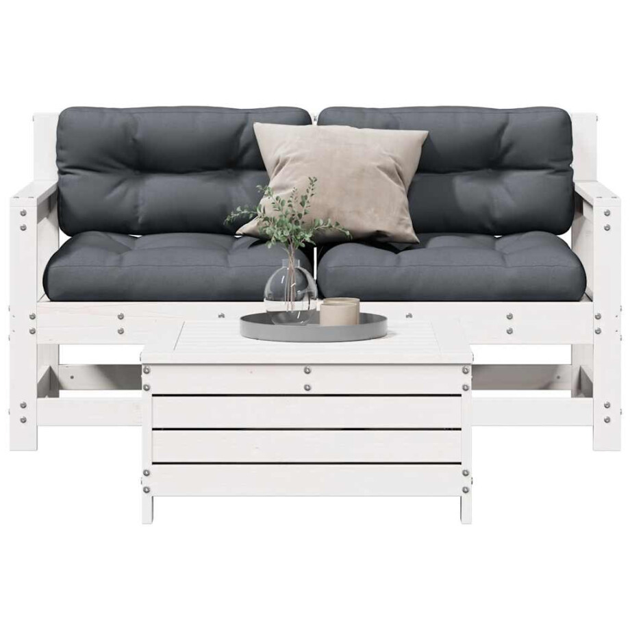 vidaXL 3-delige Loungeset met kussens massief grenenhout wit afbeelding 1