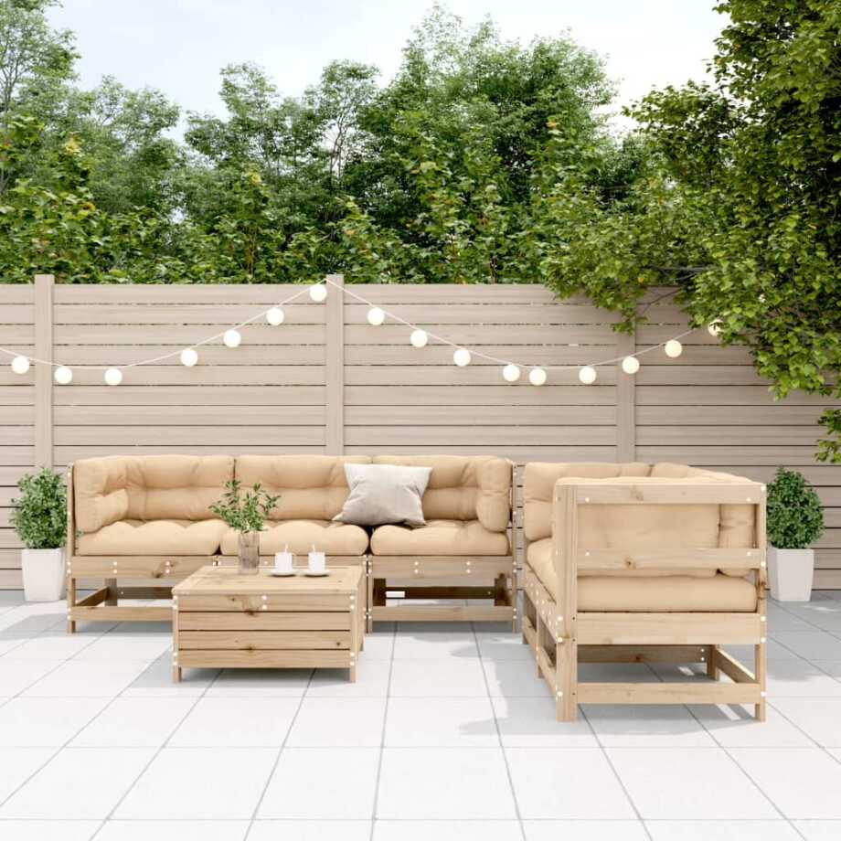 vidaXL 6-delige Loungeset met kussens massief grenenhout vidaXL 6-delige Loungeset met kussens massief grenenhout afbeelding 1