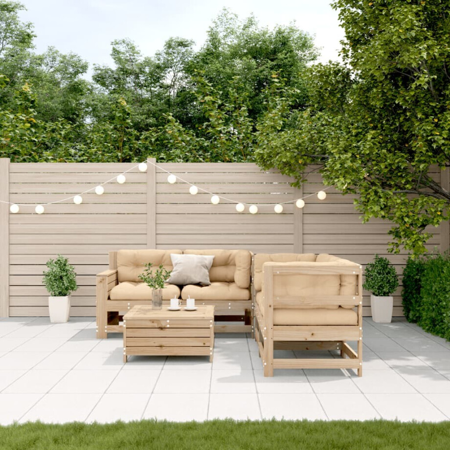 vidaXL 5-delige Loungeset met kussens massief grenenhout afbeelding 1