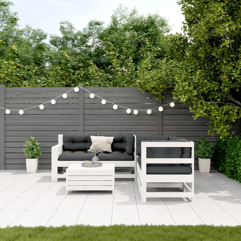 vidaXL 5-delige Loungeset met kussens massief grenenhout wit afbeelding 1