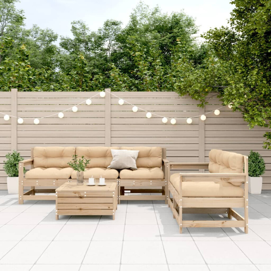 vidaXL 6-delige Loungeset met kussens massief grenenhout afbeelding 1