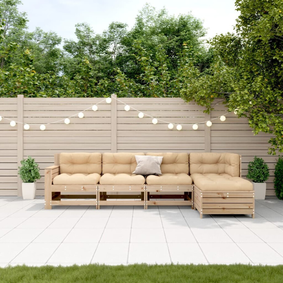 vidaXL 5-delige Loungeset met kussens massief grenenhout afbeelding 1