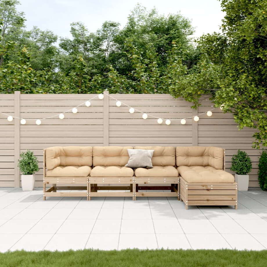 vidaXL 5-delige Loungeset met kussens massief grenenhout afbeelding 1