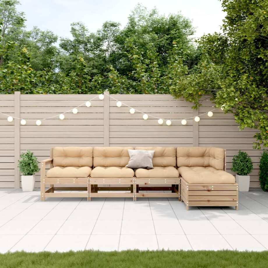 vidaXL 5-delige Loungeset met kussens massief grenenhout vidaXL 5-delige Loungeset met kussens massief grenenhout afbeelding 1