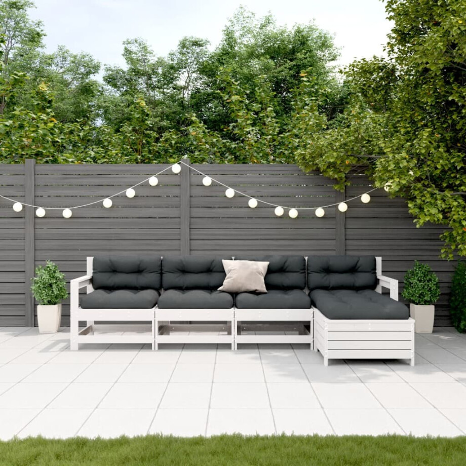 vidaXL 5-delige Loungeset met kussens massief grenenhout wit afbeelding 1