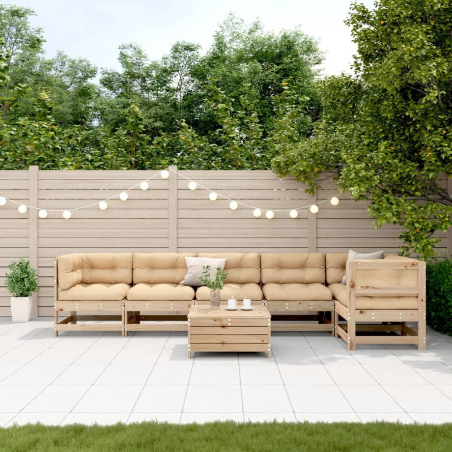 vidaXL 7-delige Loungeset met kussens massief grenenhout afbeelding 1