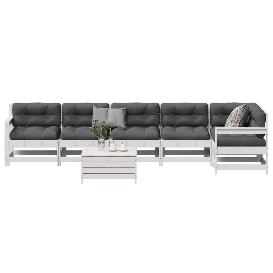 vidaXL 7-delige Loungeset met kussens massief grenenhout wit afbeelding 1