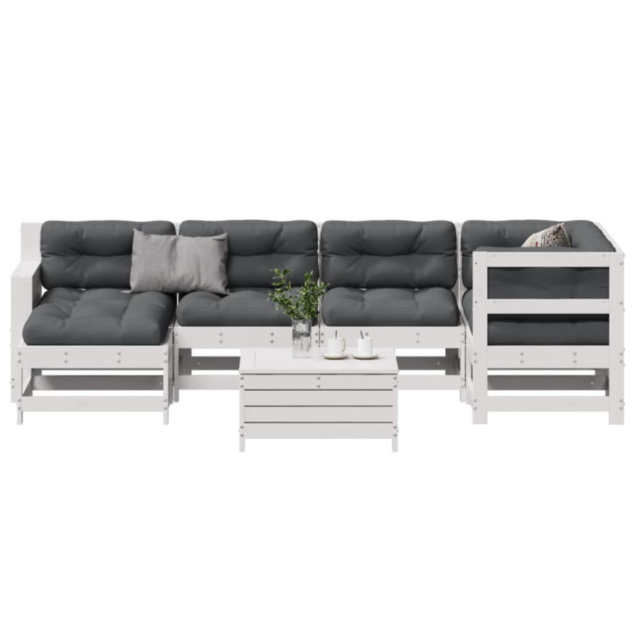 vidaXL 7-delige Loungeset met kussens massief grenenhout wit afbeelding 1