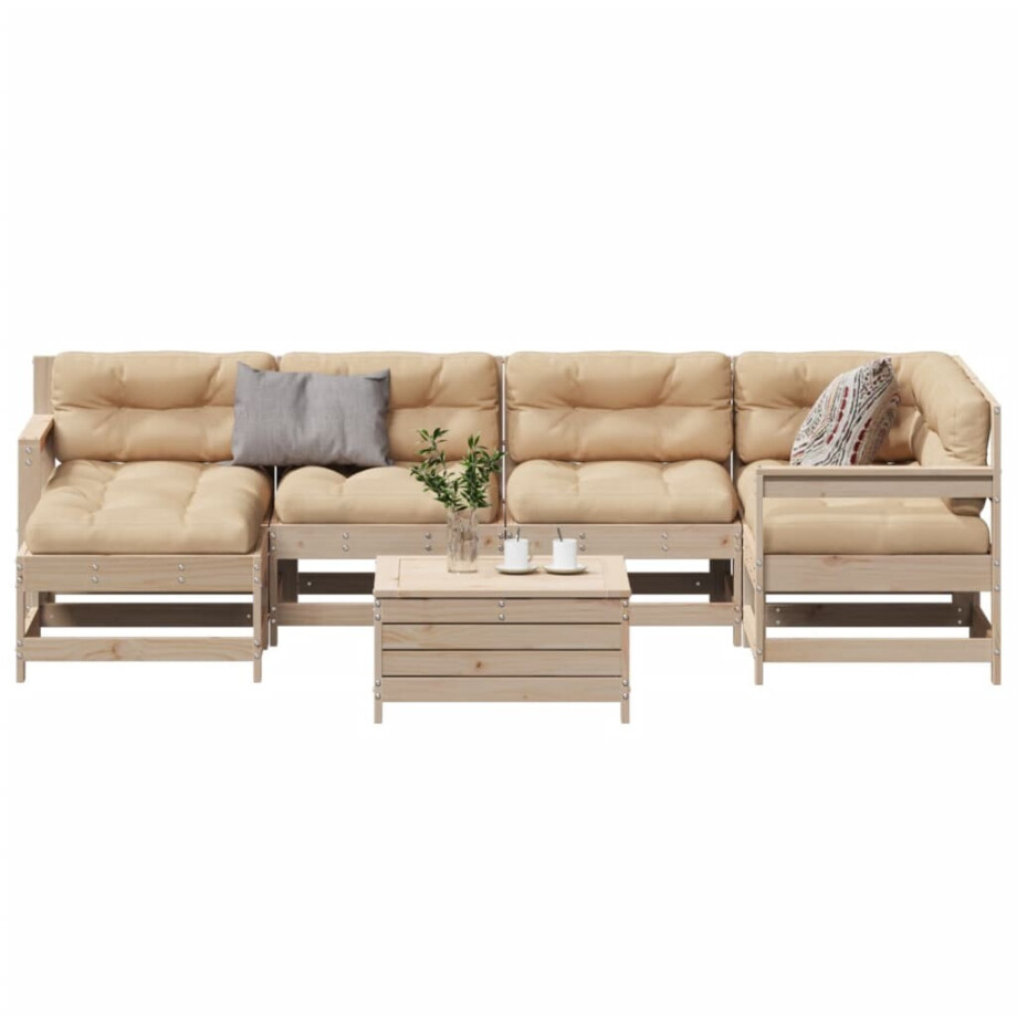 vidaXL 7-delige Loungeset met kussens massief grenenhout afbeelding 1