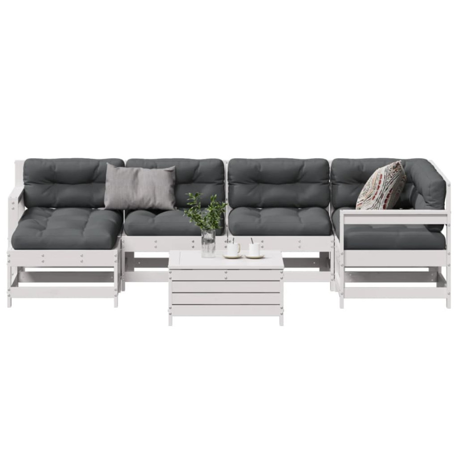 vidaXL 7-delige Loungeset met kussens massief grenenhout wit afbeelding 1