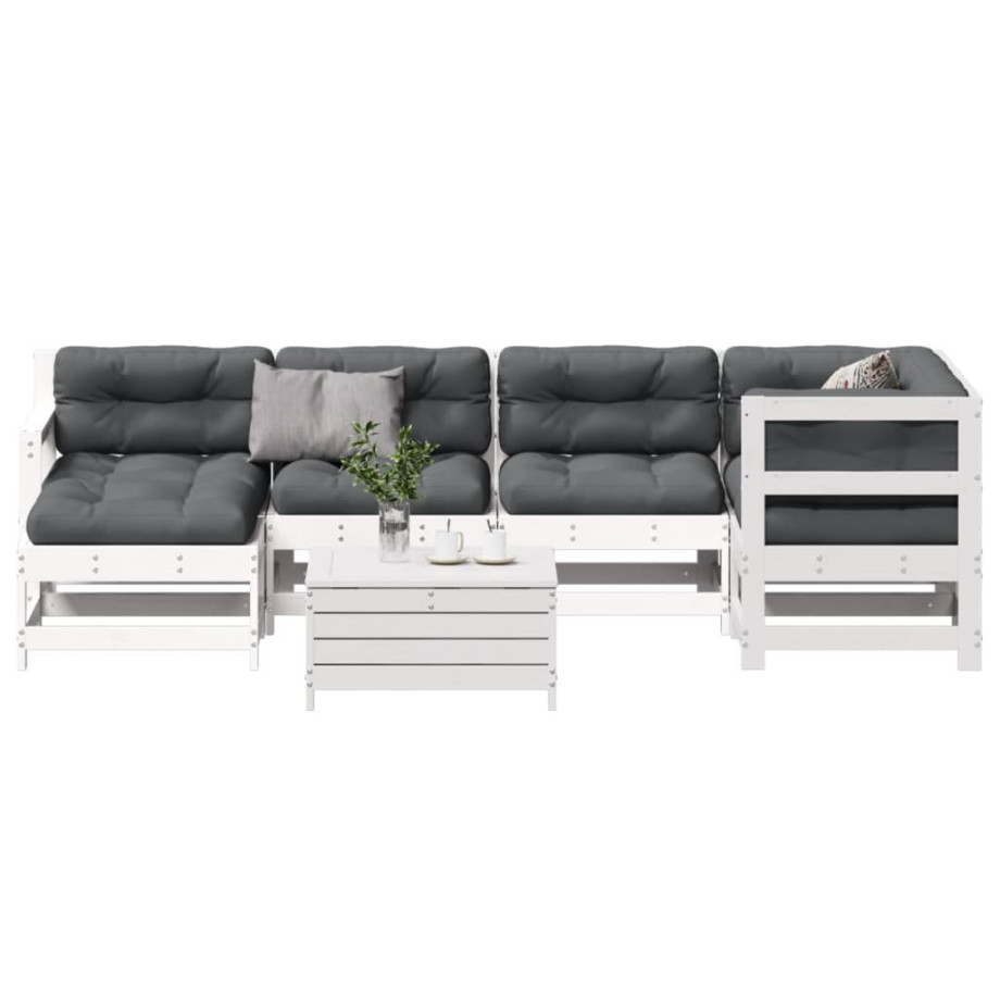 vidaXL 7-delige Loungeset met kussens massief grenenhout wit afbeelding 1