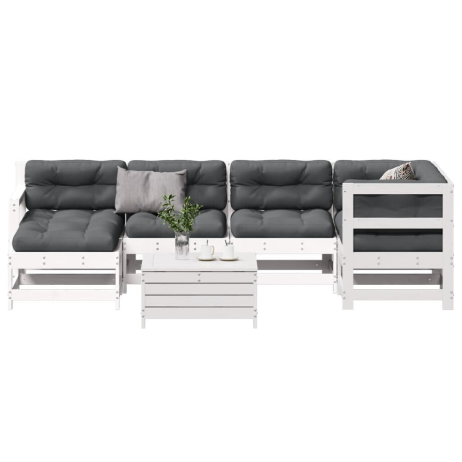 vidaXL 7-delige Loungeset met kussens massief grenenhout wit vidaXL 7-delige Loungeset met kussens massief grenenhout wit afbeelding 1