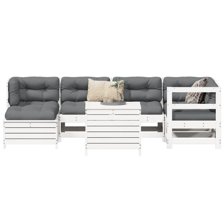 vidaXL 7-delige Loungeset massief grenenhout wit afbeelding 1