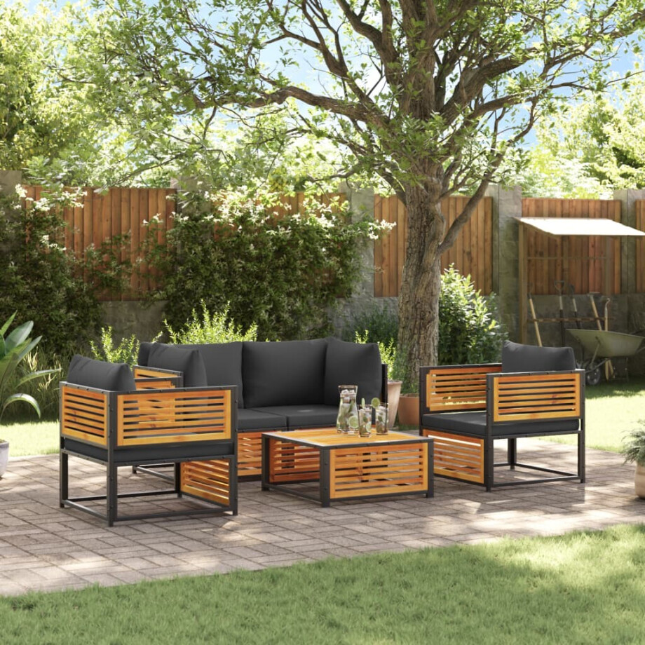 vidaXL 5-delige Loungeset met kussens massief acaciahout afbeelding 1