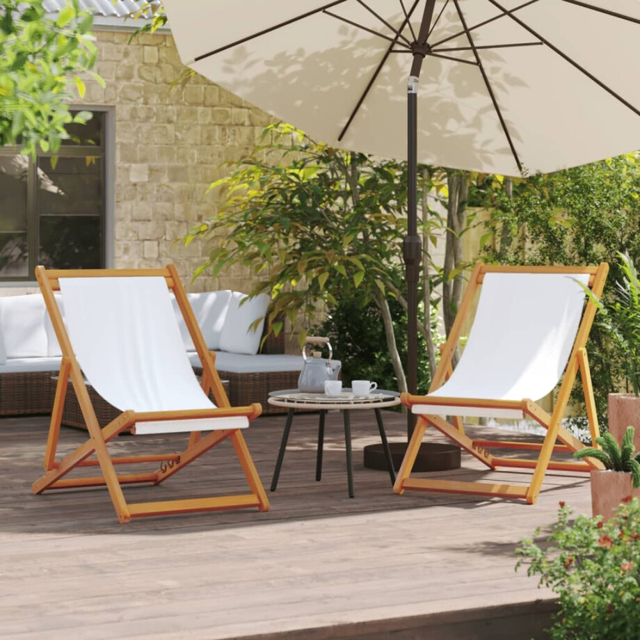 vidaXL Strandstoelen 2 st inklapbaar stof crèmewit afbeelding 1