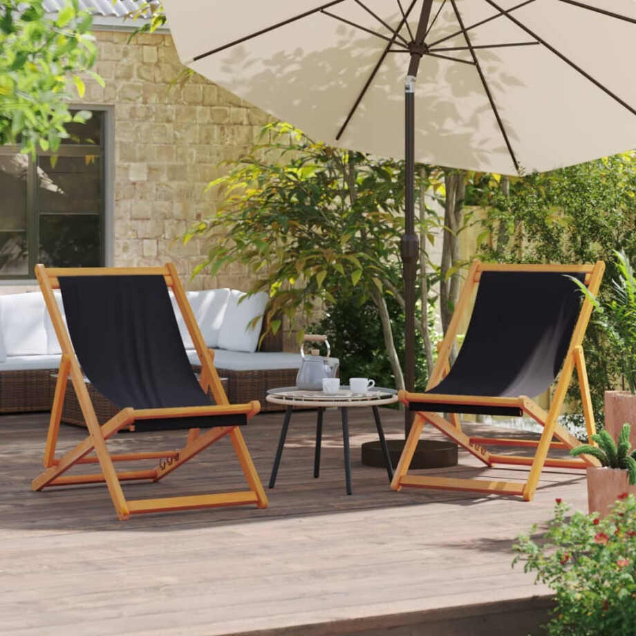 vidaXL Strandstoelen 2 st inklapbaar stof zwart vidaXL Strandstoelen 2 st inklapbaar stof zwart afbeelding 1