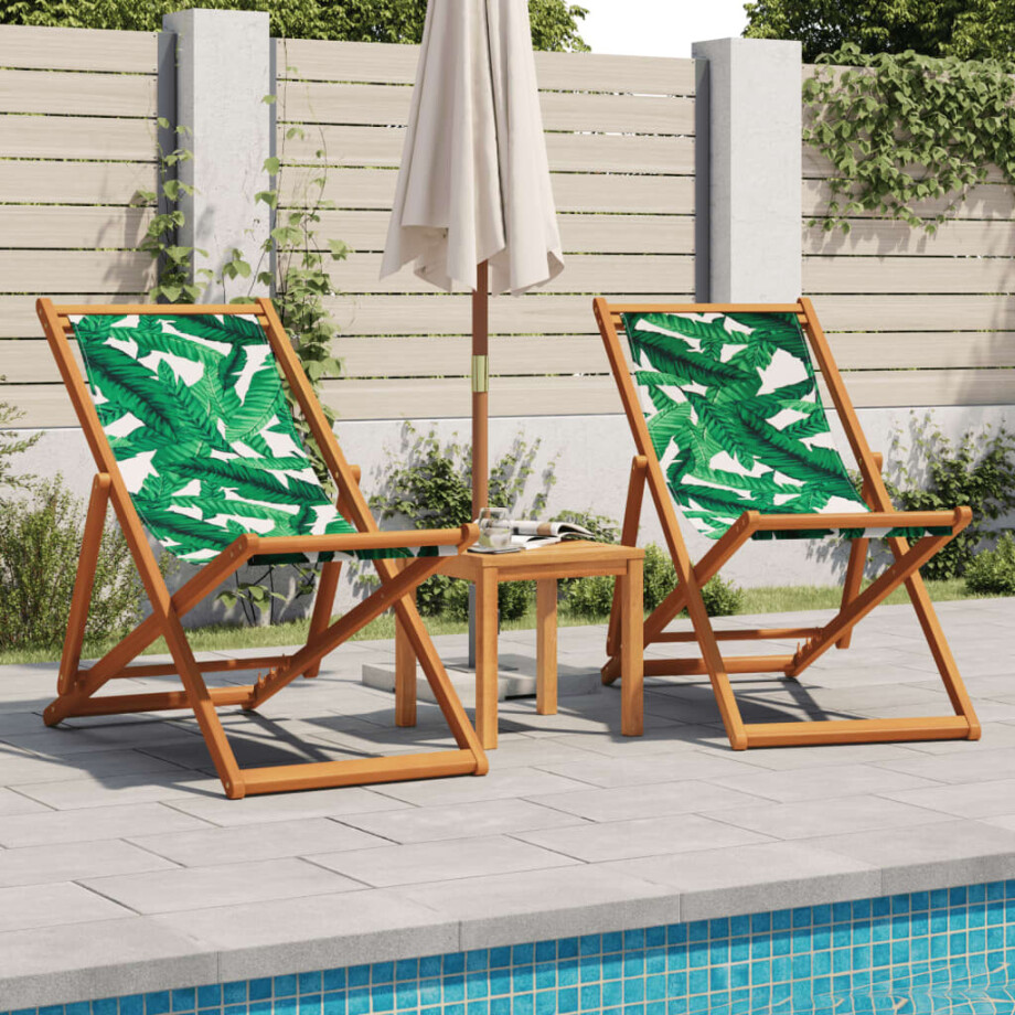 vidaXL Opklapbare stoelen, 2 stuks, stof met bladmotief en massief hout. afbeelding 1