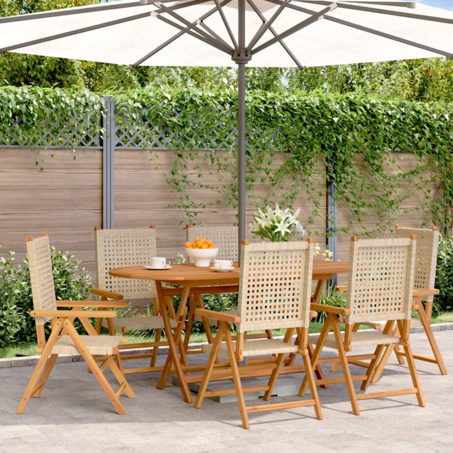 vidaXL Tuinstoelen 6 st poly rattan en massief hout beige vidaXL Tuinstoelen 6 st poly rattan en massief hout beige afbeelding 1