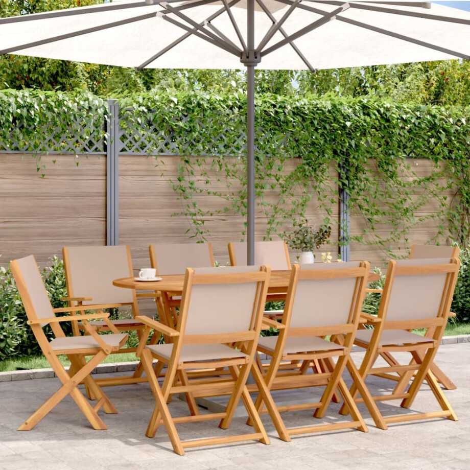 vidaXL Tuinstoelen 8 st inklapbaar stof en massief hout taupe vidaXL Tuinstoelen 8 st inklapbaar stof en massief hout taupe afbeelding 1