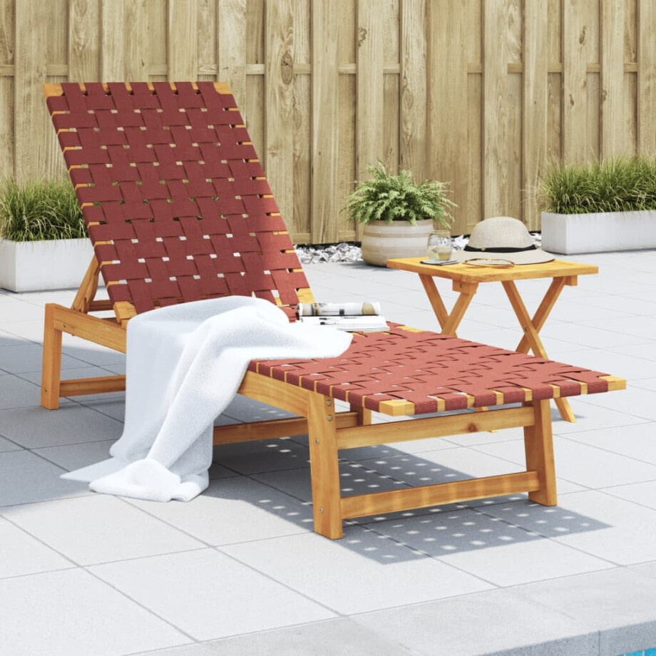 vidaXL Ligbed met tafel massief acaciahout en stof rood afbeelding 1