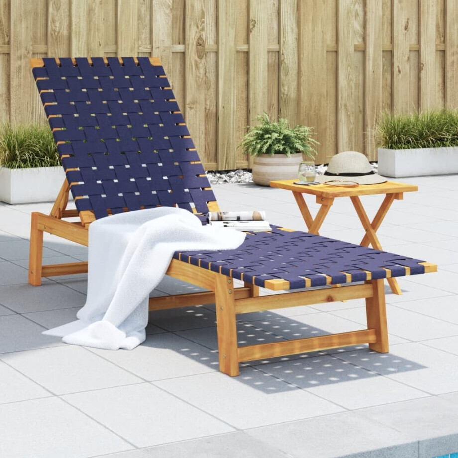 vidaXL Ligbed met tafel massief acaciahout en stof donkerblauw afbeelding 1