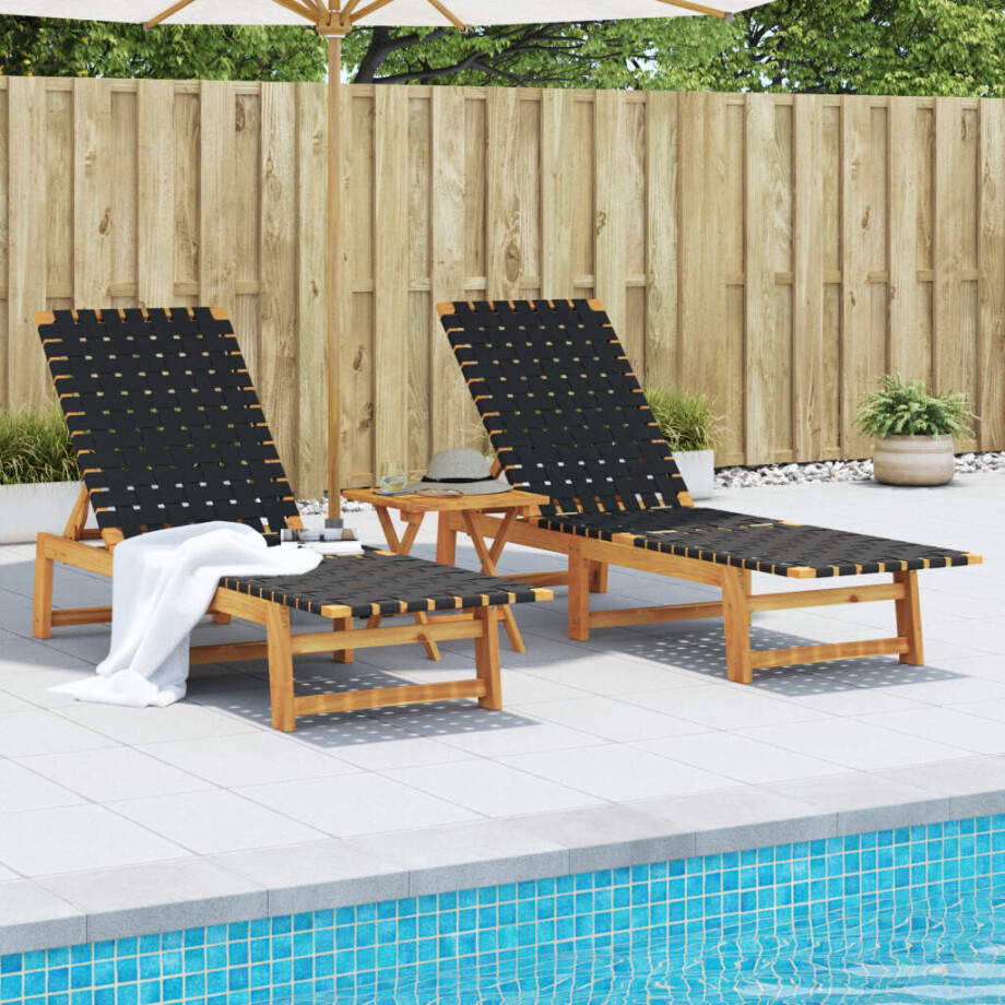 vidaXL Ligbedden 2 st met tafel massief acaciahout zwart vidaXL Ligbedden 2 st met tafel massief acaciahout zwart afbeelding 1