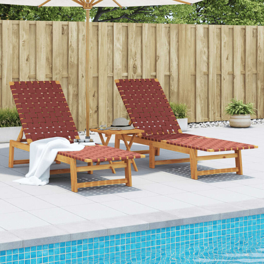 vidaXL Ligbedden 2 st met tafel massief acaciahout rood vidaXL Ligbedden 2 st met tafel massief acaciahout rood afbeelding 1