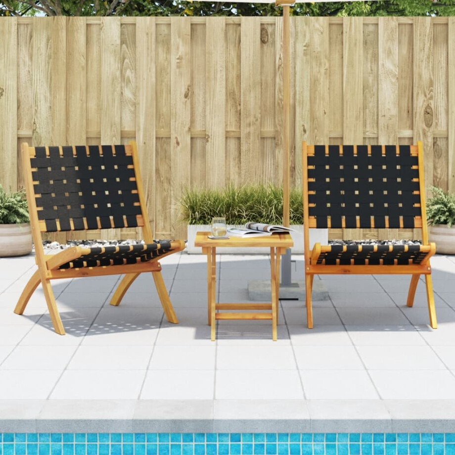 vidaXL Tuinstoelen 2 st inklapbaar met tafel massief hout zwart afbeelding 1