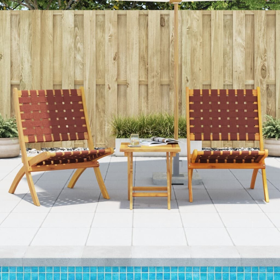 vidaXL Tuinstoelen 2 st inklapbaar met tafel massief hout rood afbeelding 1